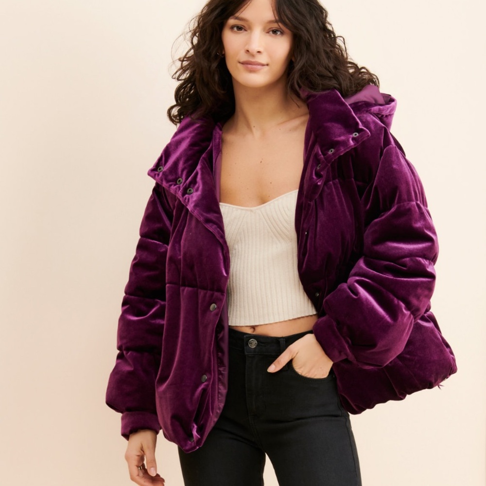 Velvet Puffer Jacket - Deep Purple